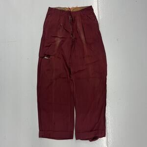 Vintage 50s Red Pleated Distressed Rayon Trousers 27x26